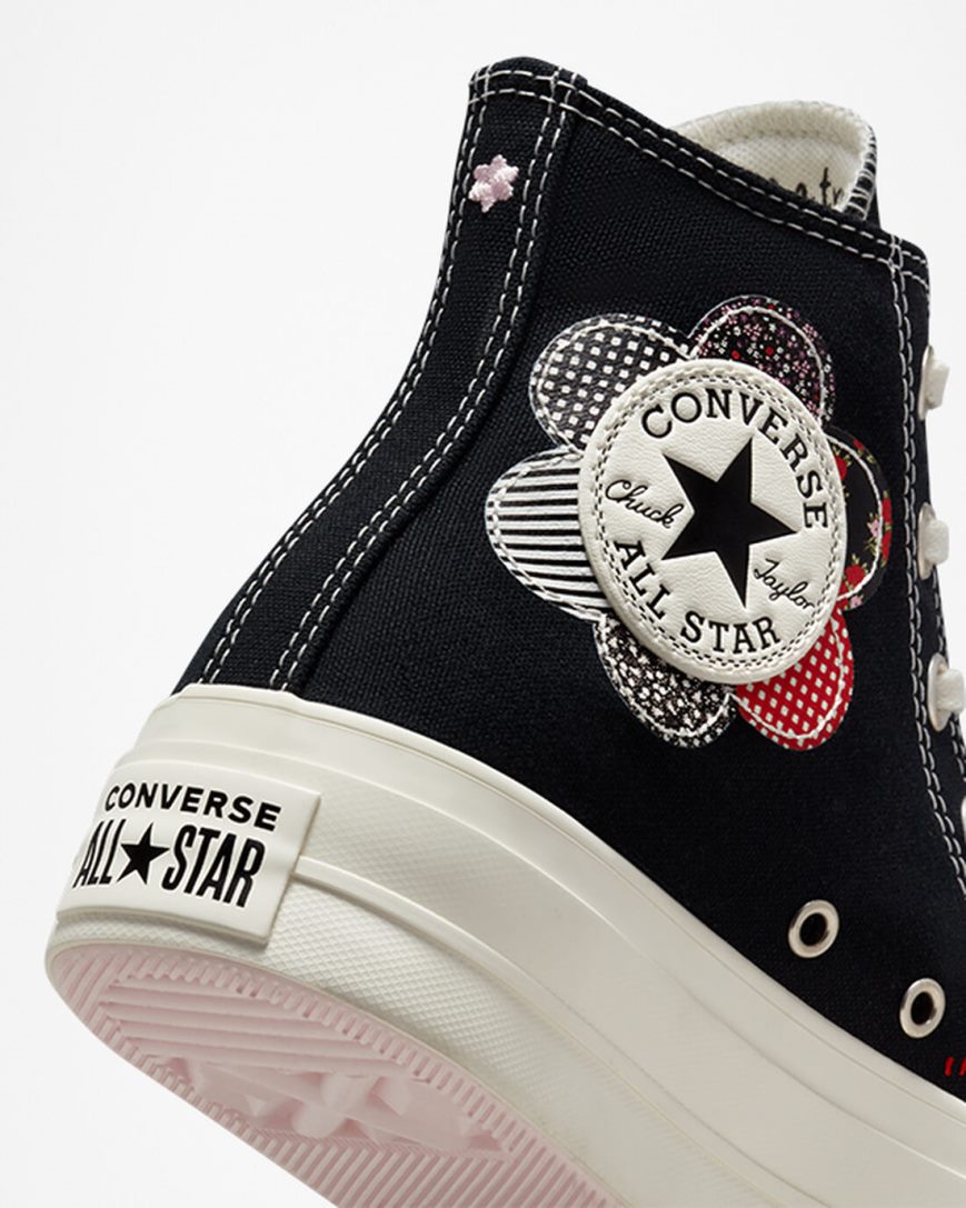 Pantofi Platforma Dama Converse Chuck Taylor All Star Lift Crafted Patchwork Inalti Negrii Rosii | RO VCXND708